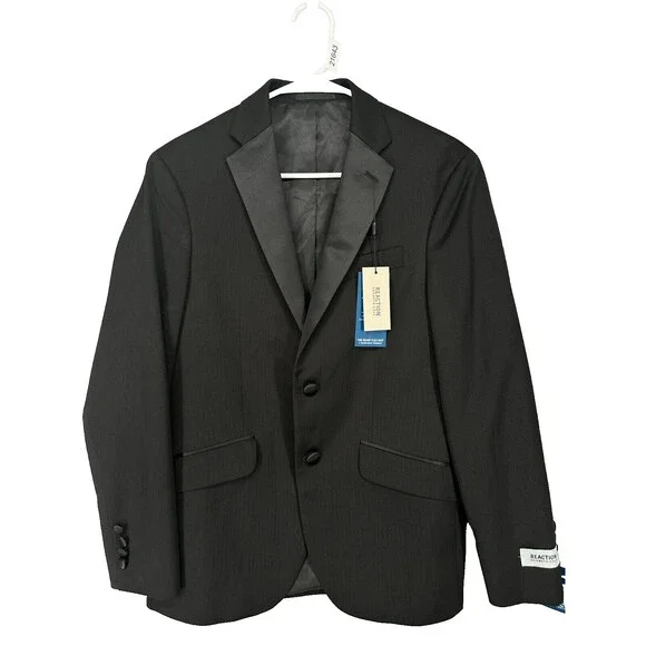 Kenneth Cole Reaction Tuxedo Jacket Men Size 38R Black Slim Fit Ready Flex NWT